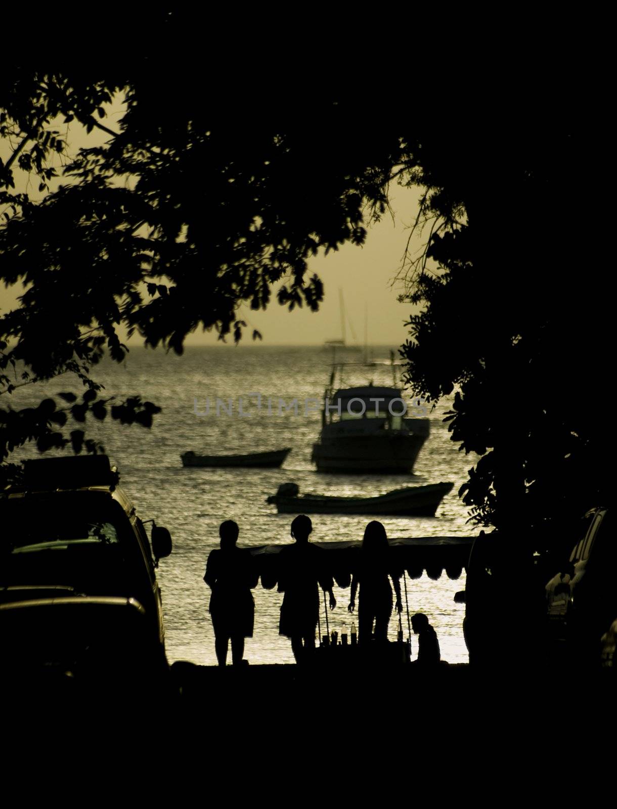 Silhoutted Women Walking to the Beach by Creatista