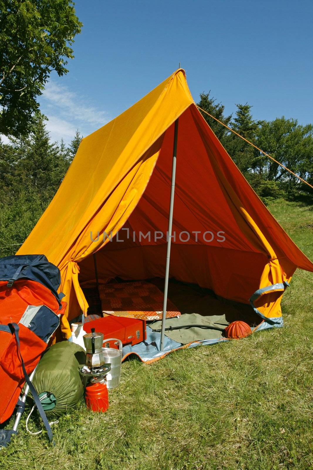 Beautiful and natural camping site on a bright summer day