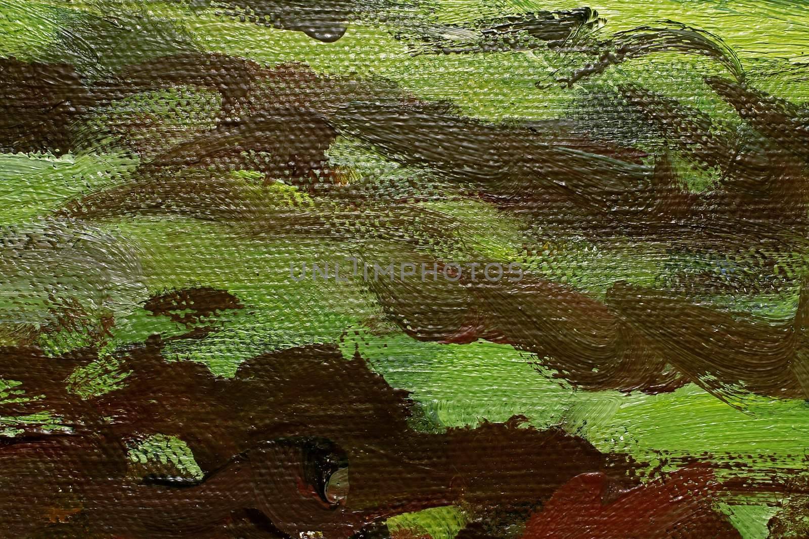 Close-up of a oil painted canvas - texture and brush strokes well visible