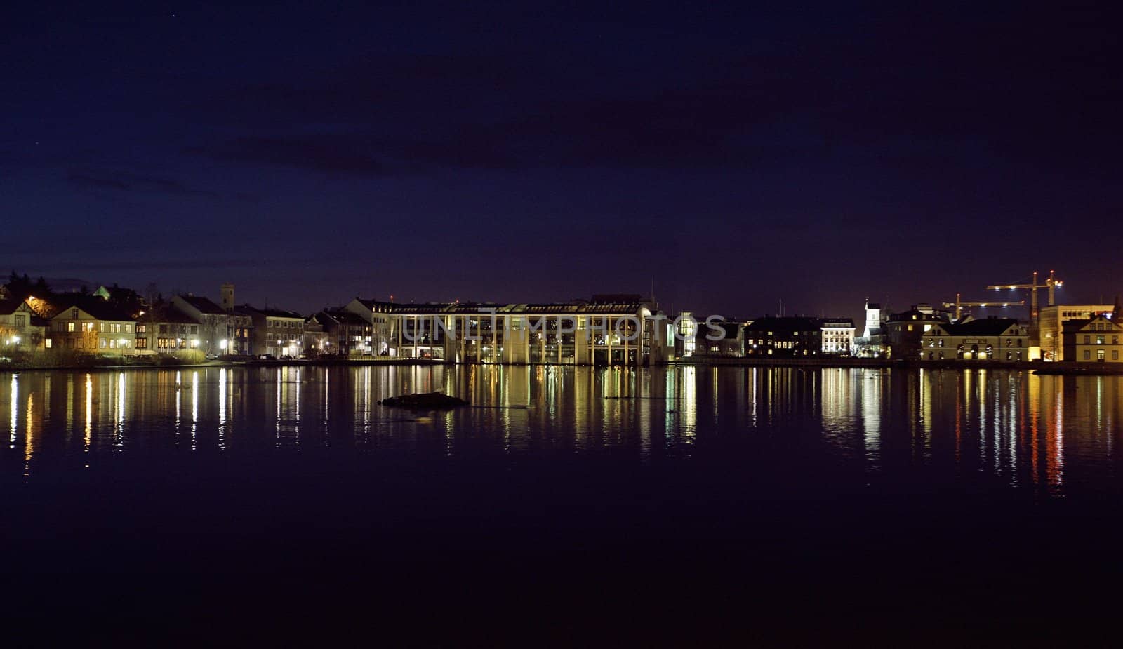Beautiful night scene from downtown Reykavik, capital of Iceland - Some grain visible