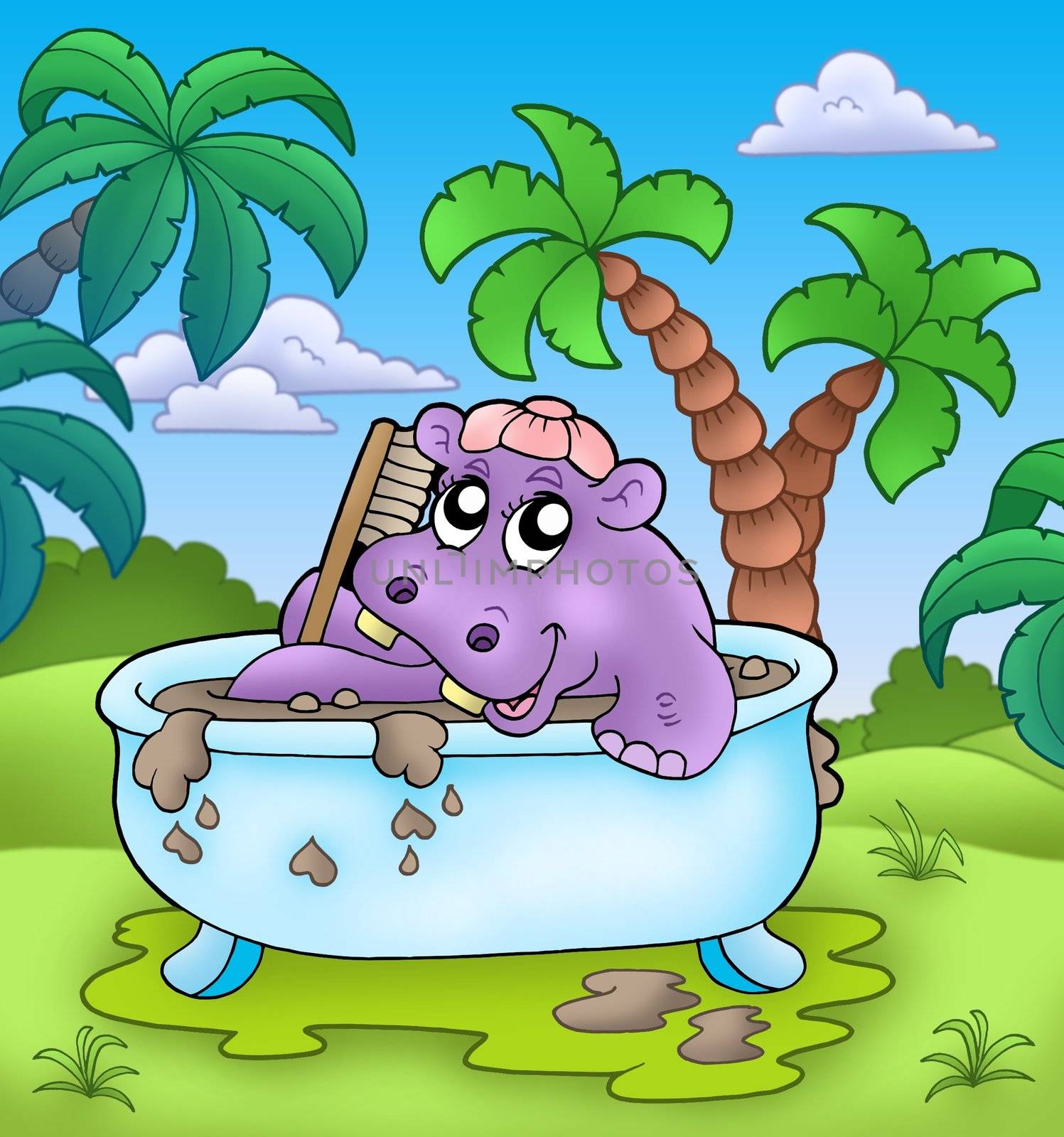 Cute hippo taking mud bath by clairev