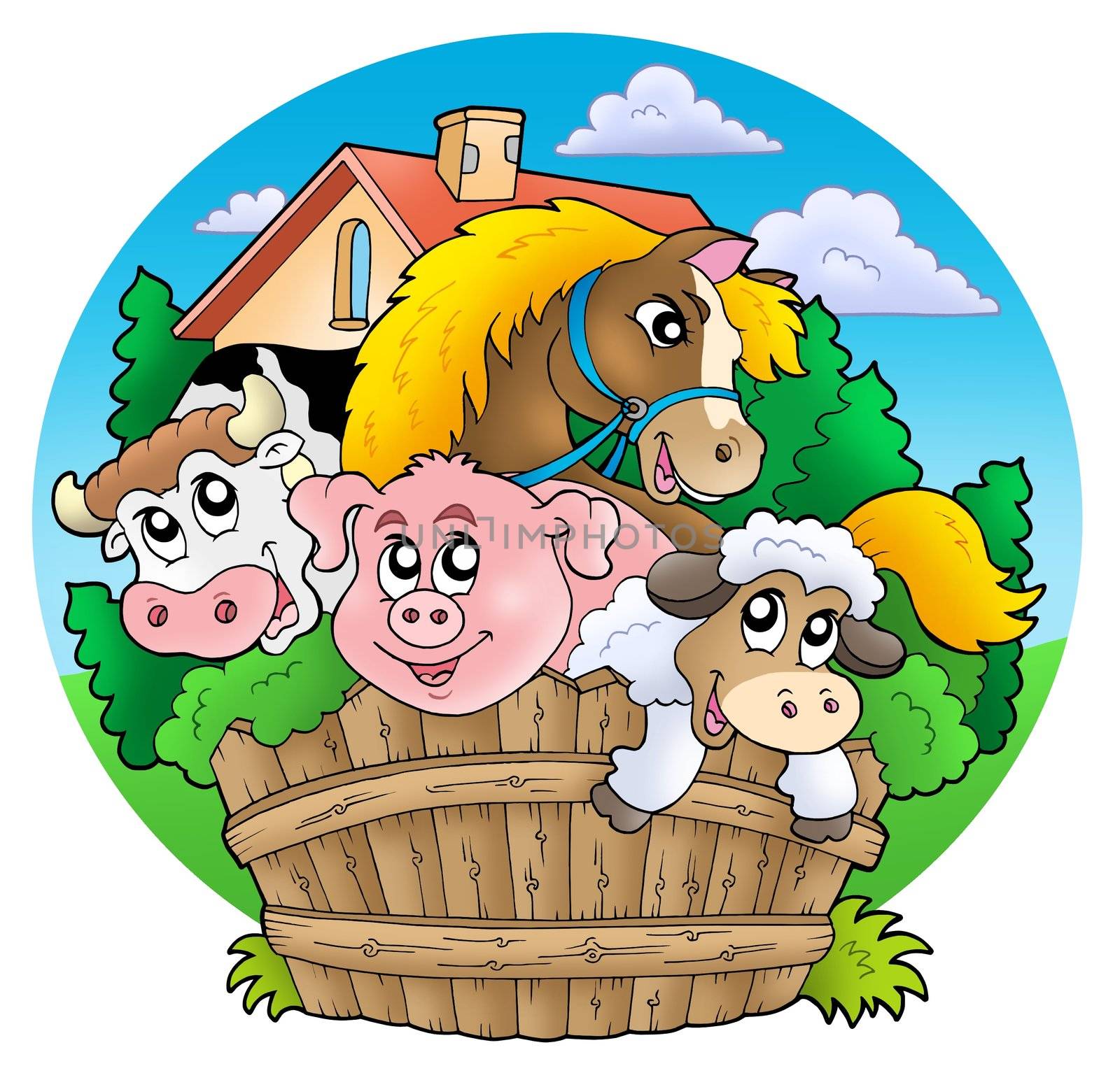 Group of country animals - color illustration.