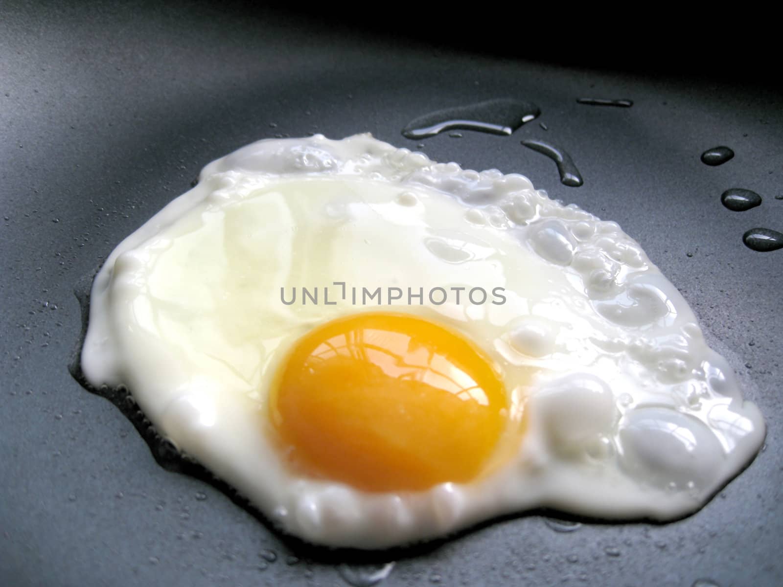 a close up for a egg in a frying pan