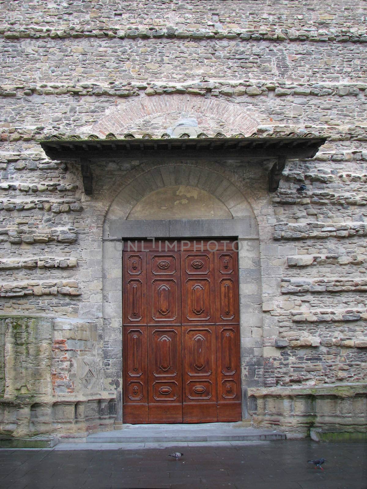 Wooden doors in old building in Italy