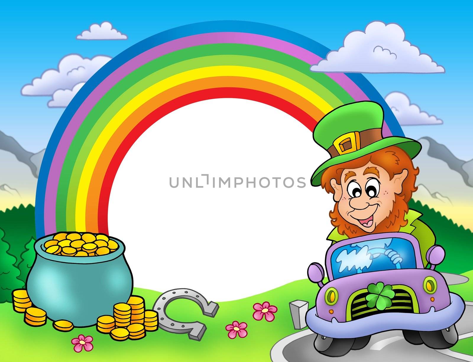 Rainbow frame with leprechaun in car by clairev
