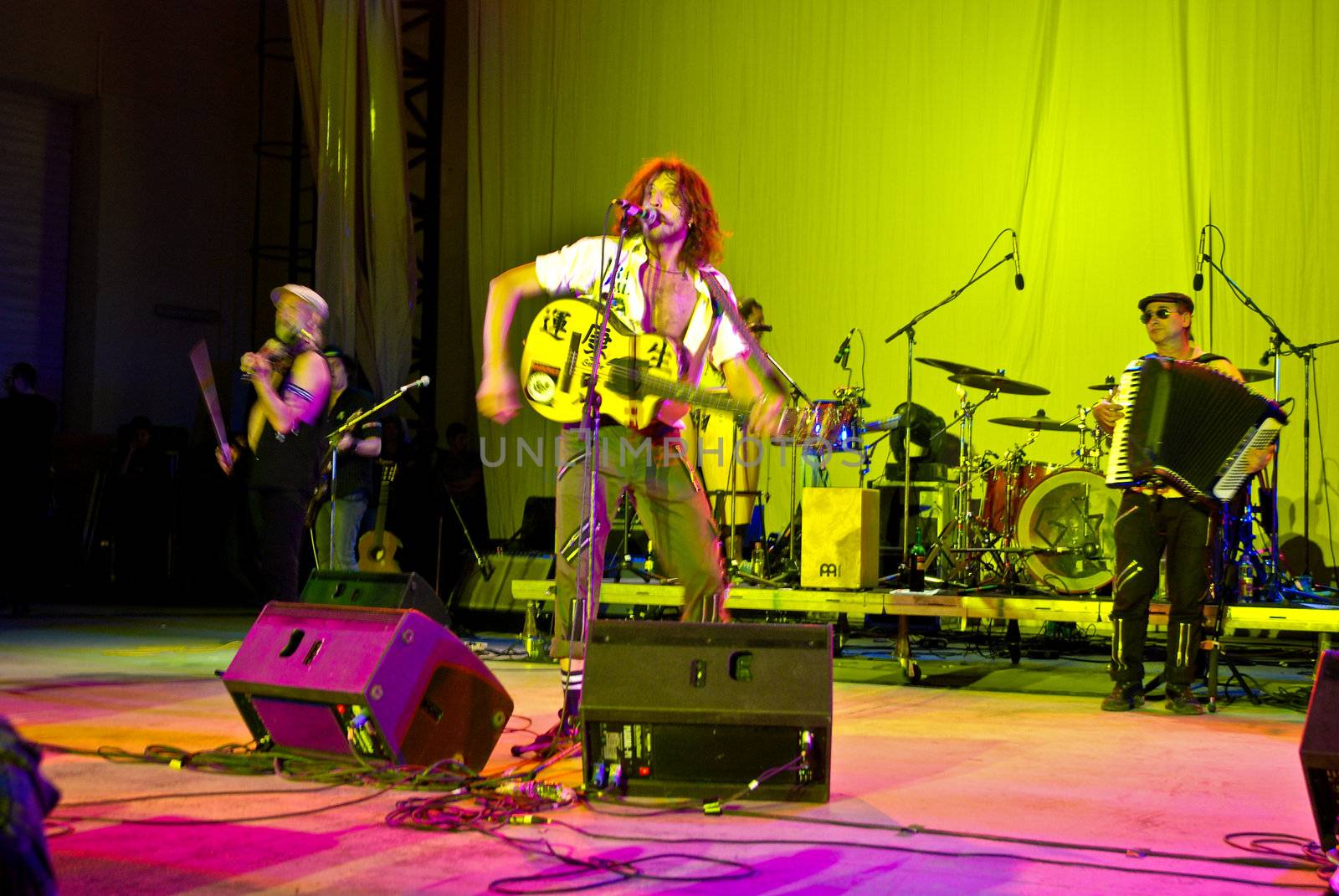 Gogol Bordello performs at herastrau Summer Theater June 17, 2009 in Bucharest.