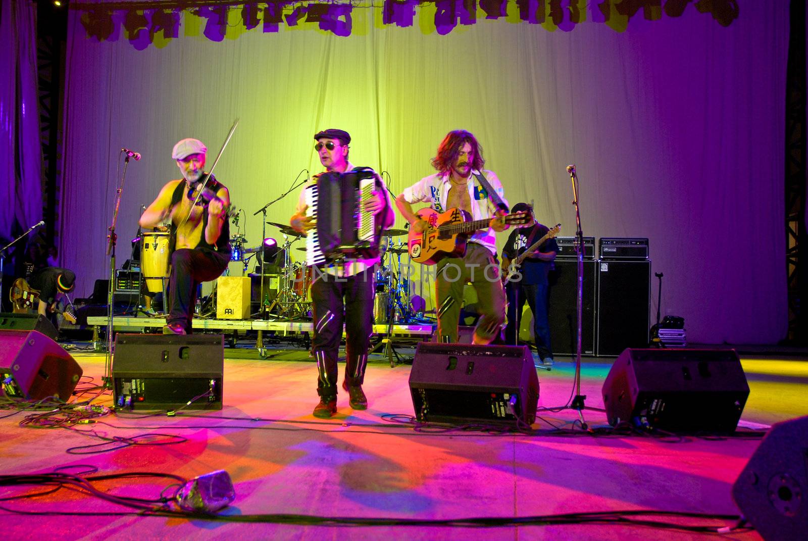 Gogol Bordello performs at herastrau Summer Theater June 17, 2009 in Bucharest.