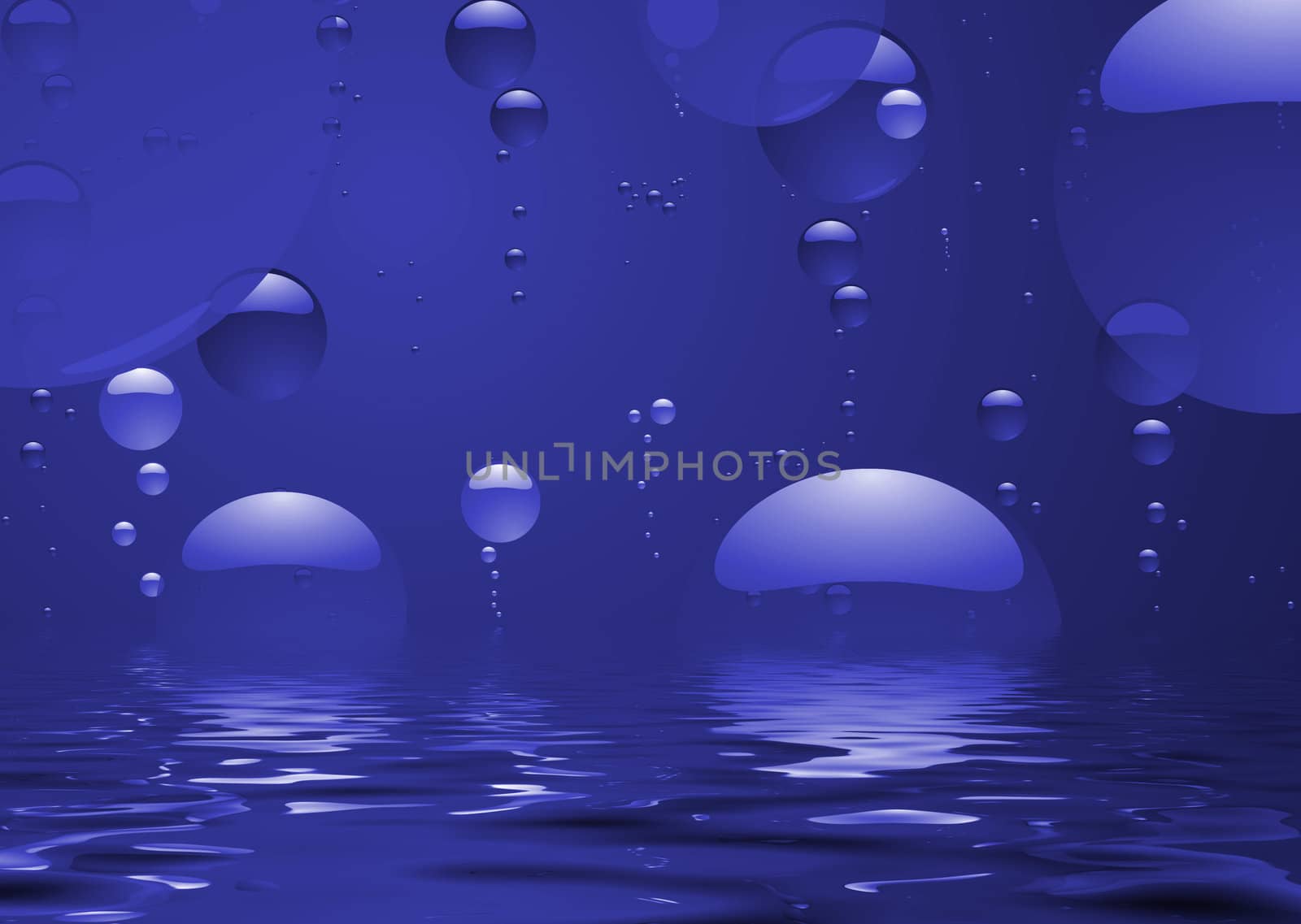 Cool blue wattery ripple bubble background with reflection
