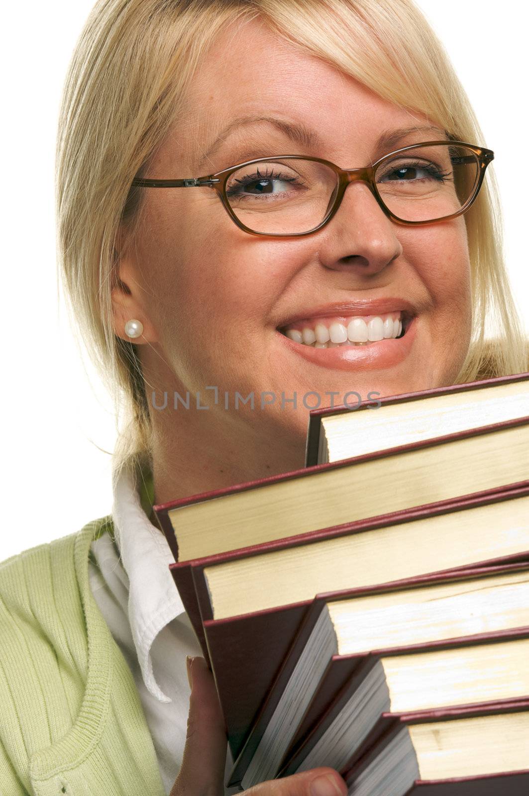 Attractive Student Carrying Her Books Isolated on a White Background.