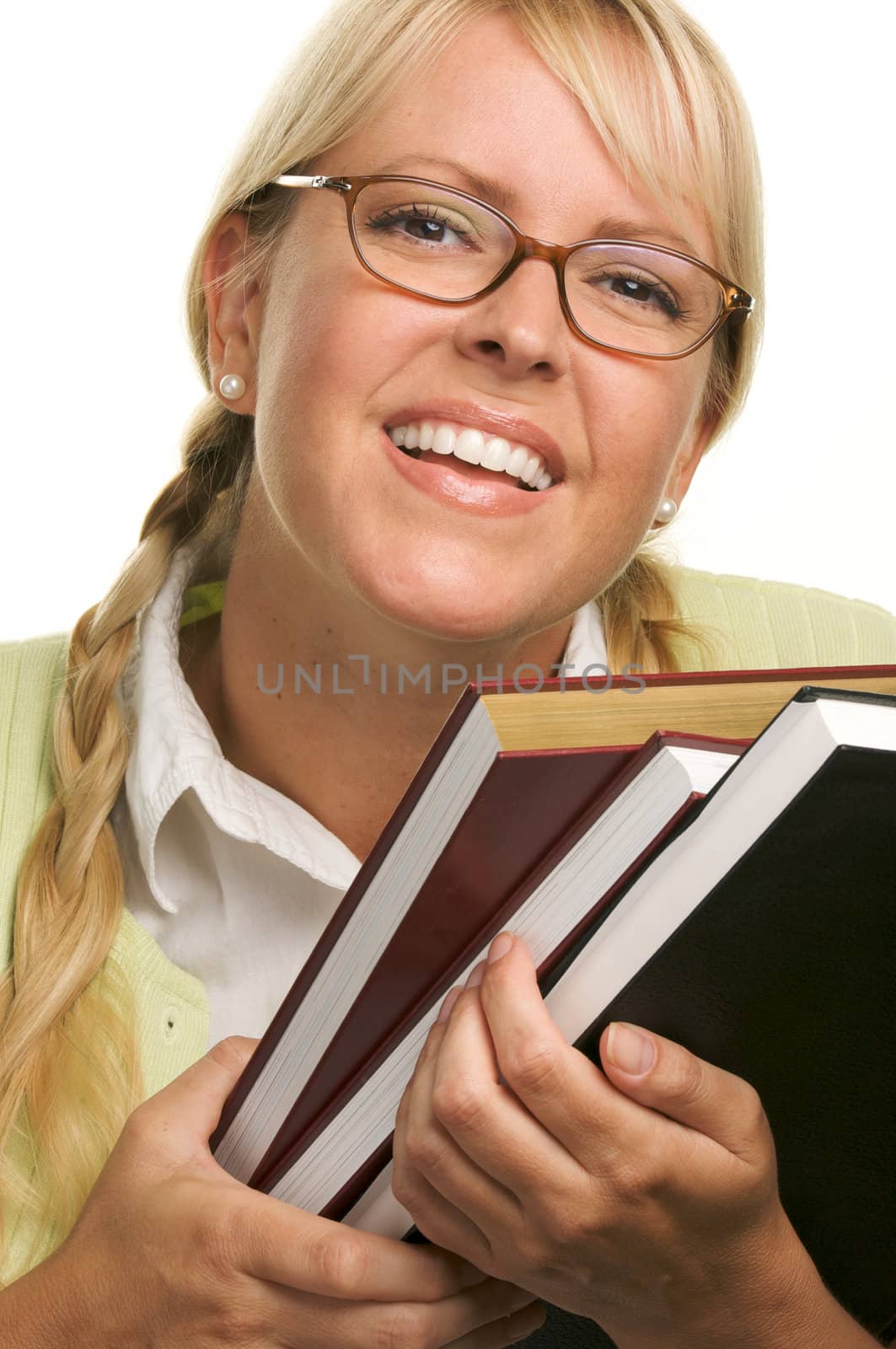 Attractive Student Carrying Her Books Isolated on a White Background.