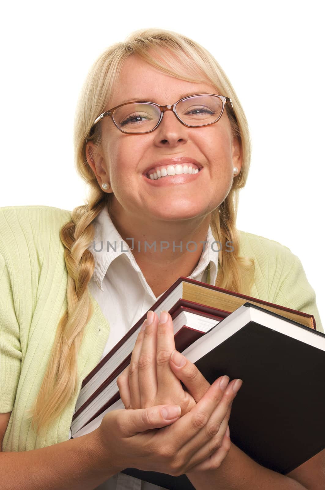 Attractive Student Carrying Her Books Isolated on a White Background.