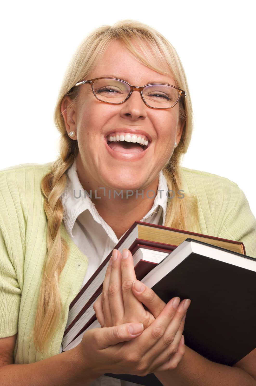 Attractive Student Carrying Her Books Isolated on a White Background.