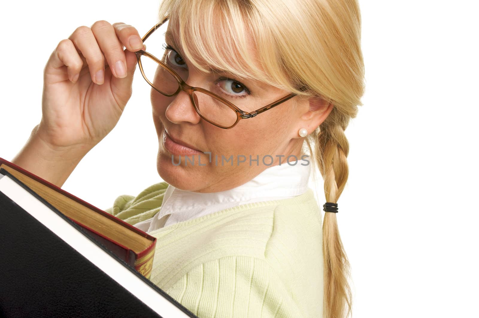 Attractive Student Carrying Her Books Isolated on a White Background.