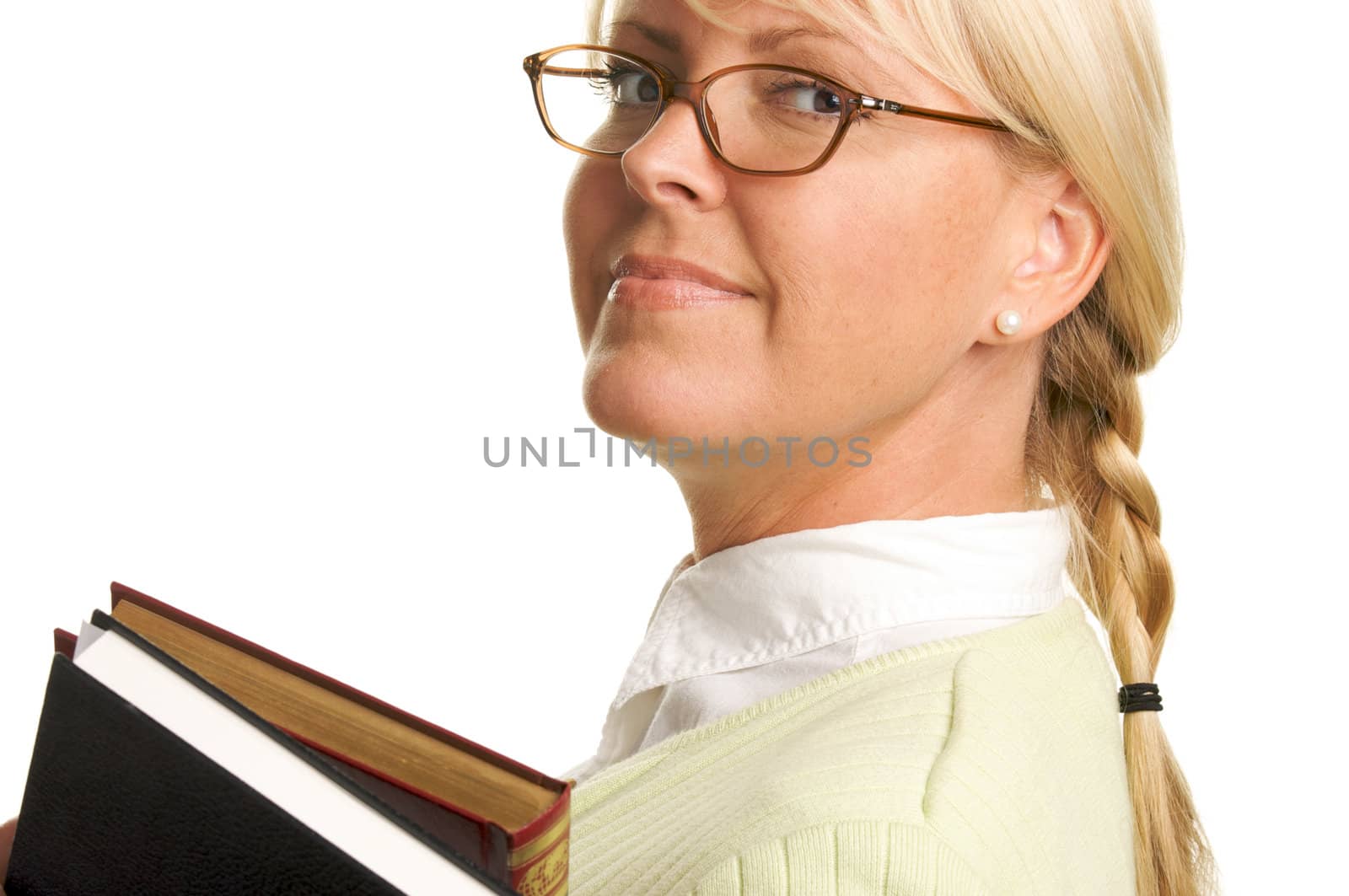 Attractive Student Carrying Her Books Isolated on a White Background.