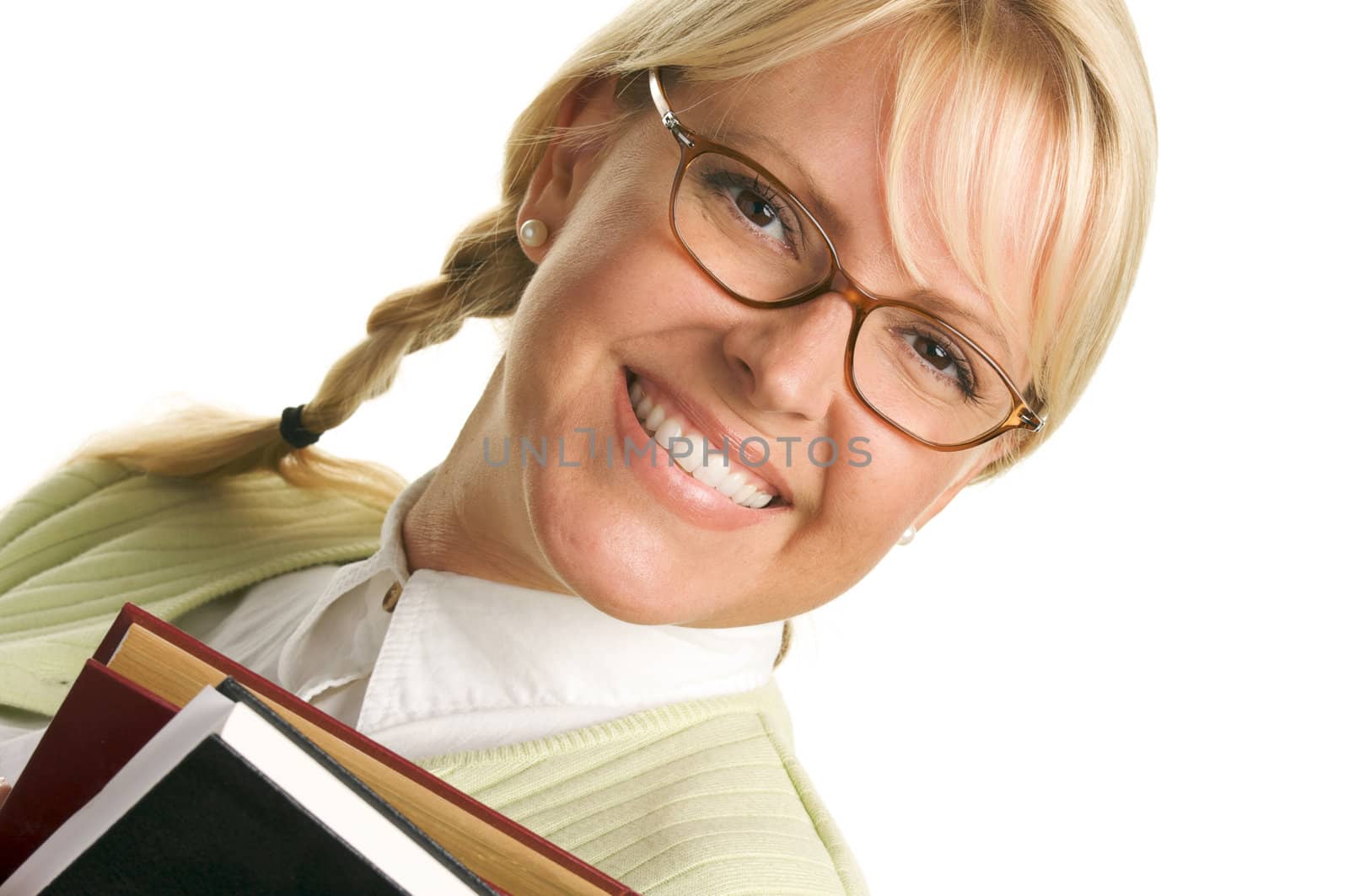 Attractive Student Carrying Her Books Isolated on a White Background.