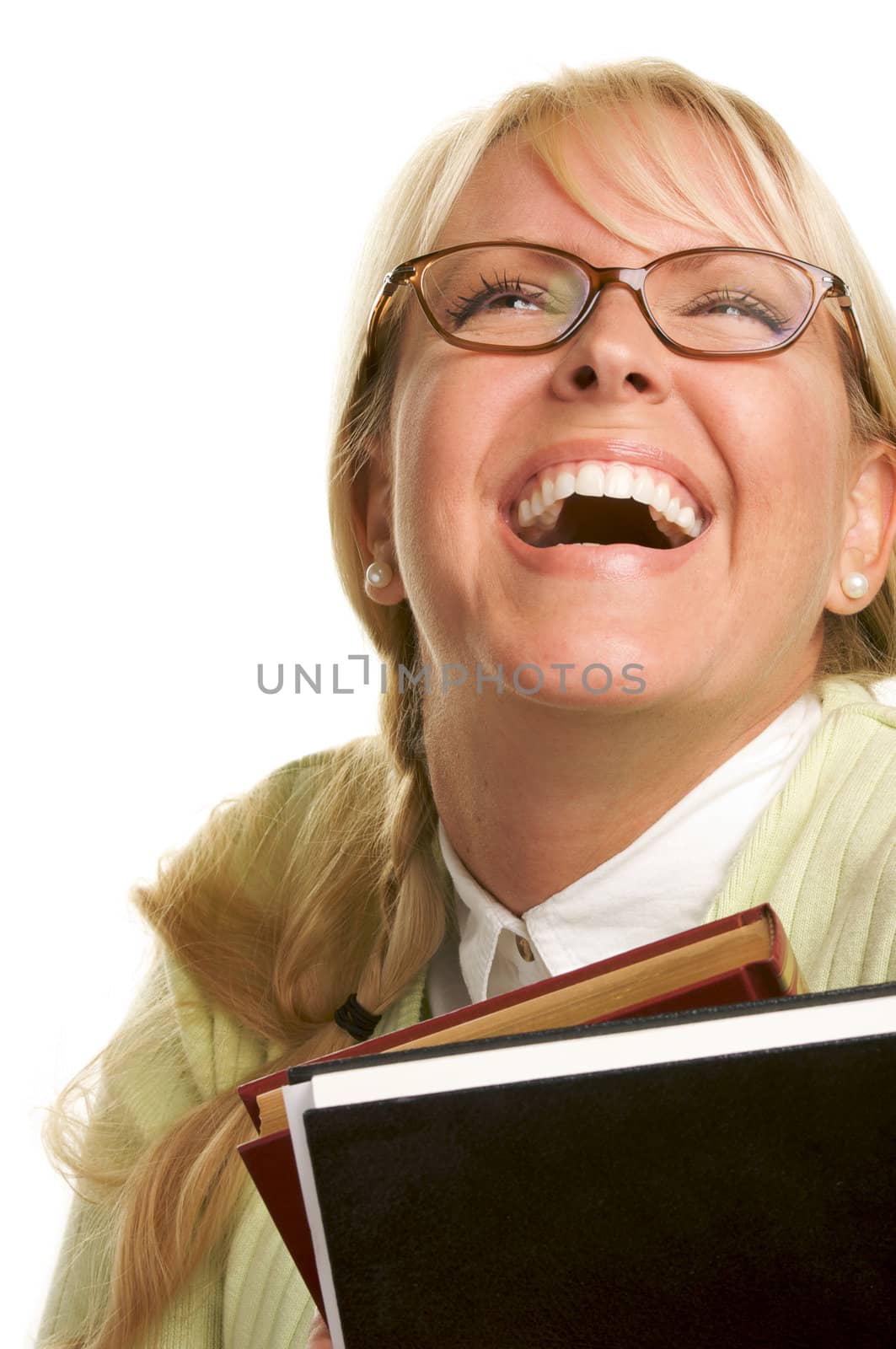 Attractive Student Carrying Her Books Isolated on a White Background.