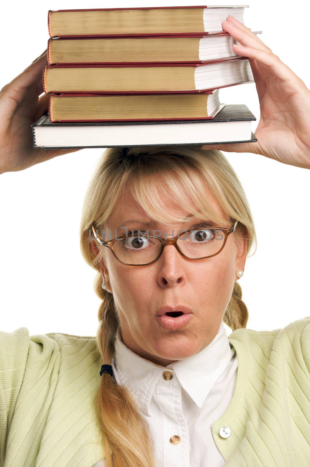 Attractive Woman with Her Books Isolated on a White Background.