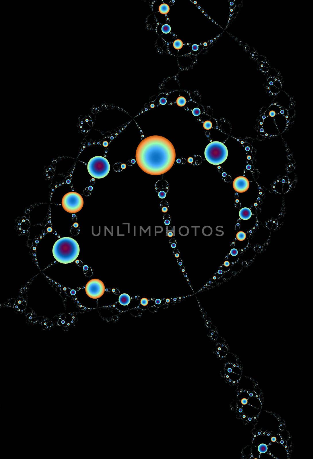 Spirals and beads drifting off into space.  Abstract fractal image.