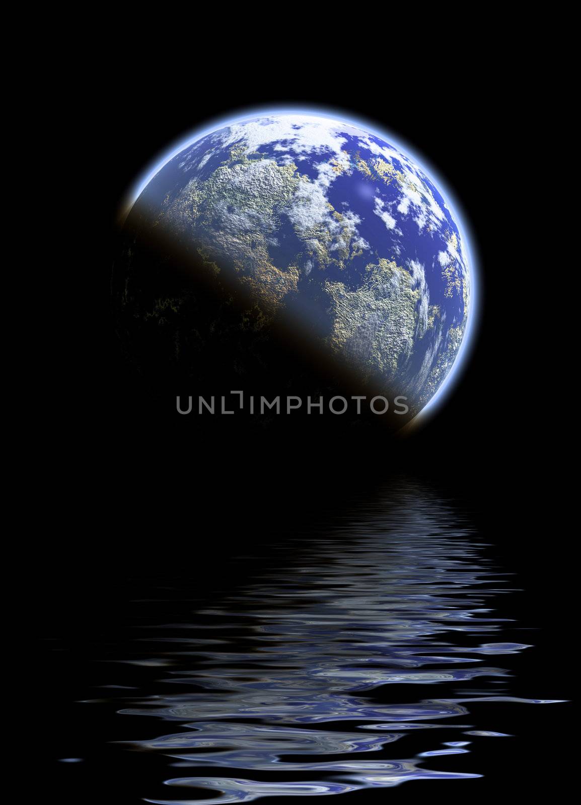 Water everywhere in this futuristic earth like scene