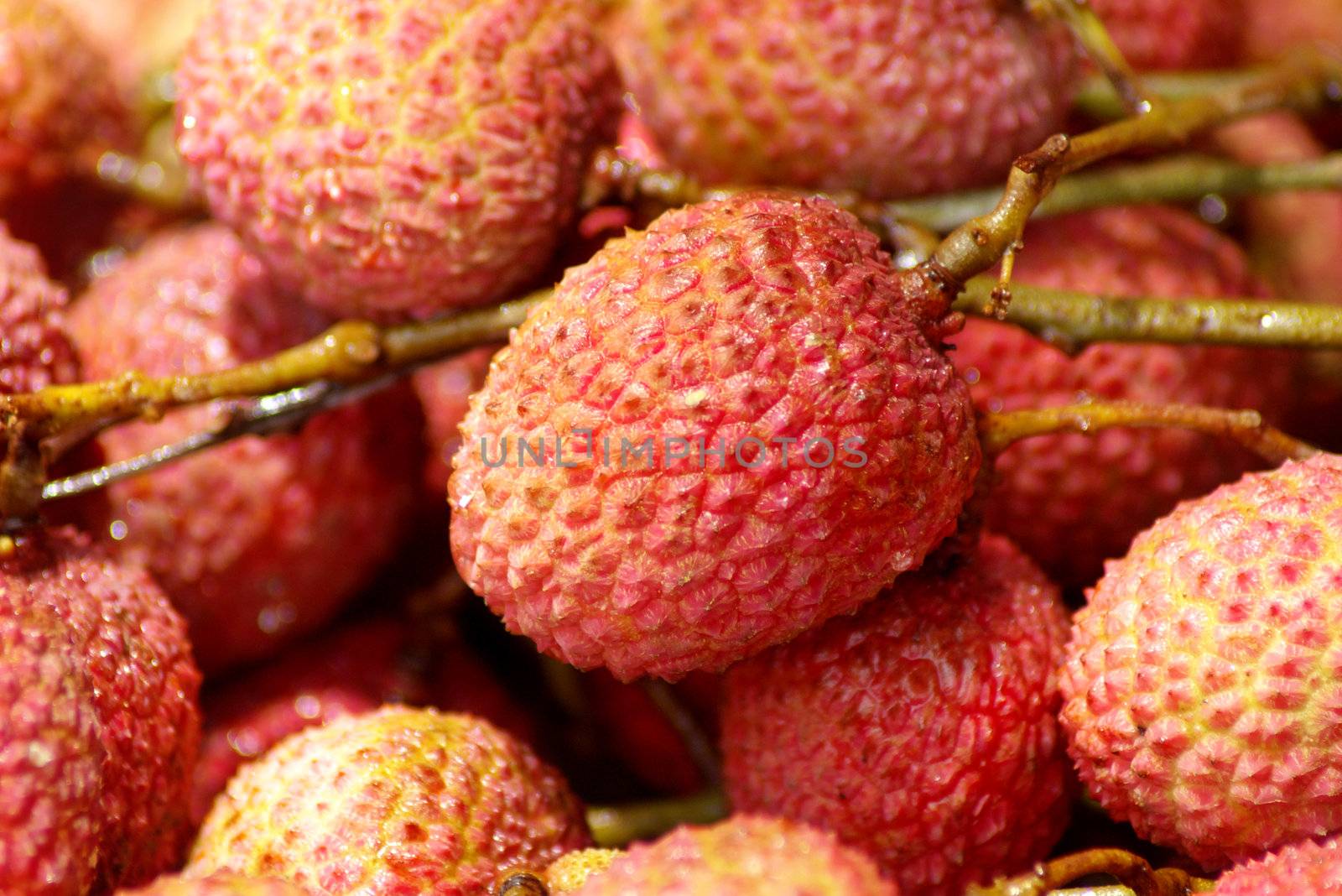 Close up of red litchis