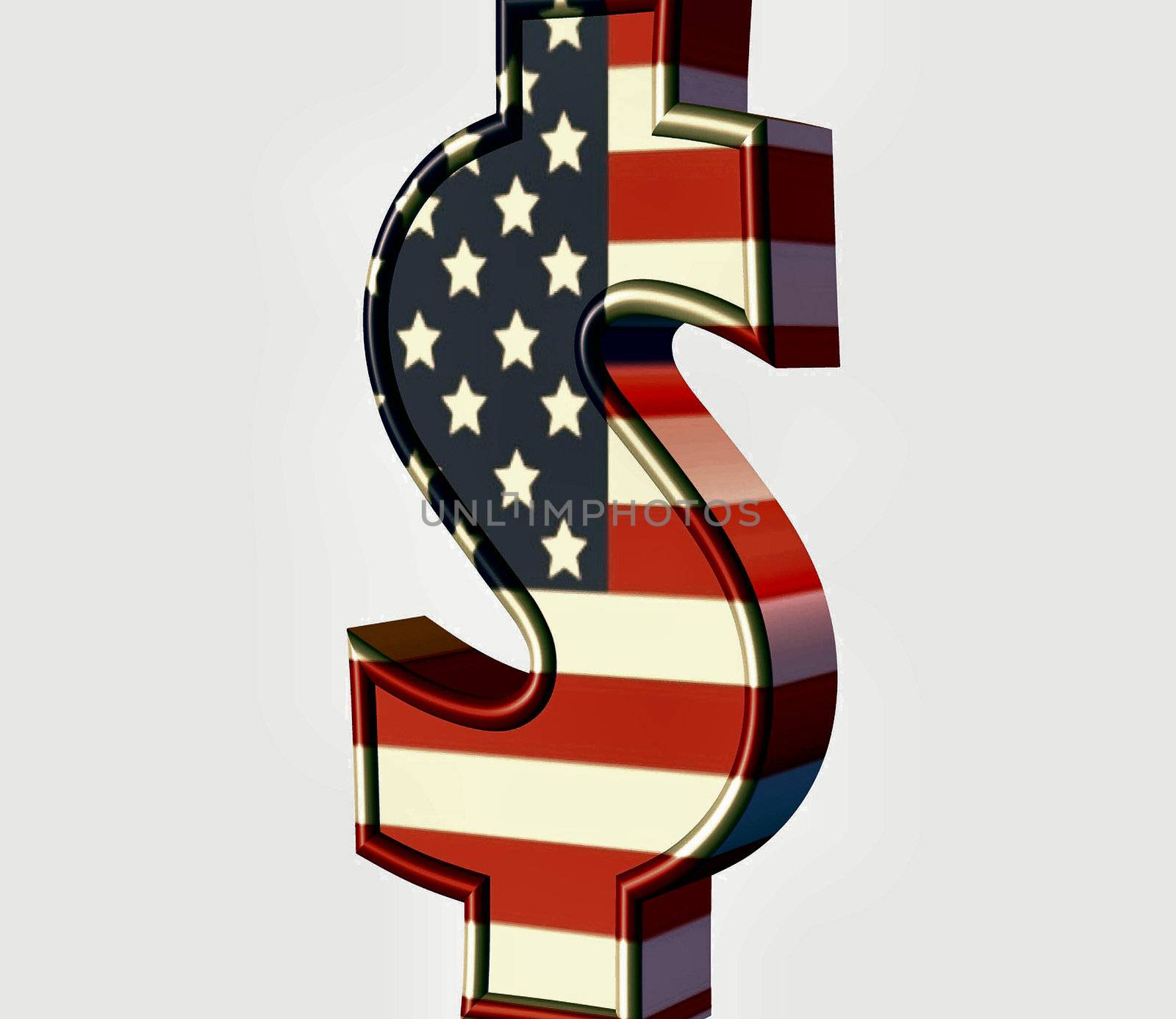 The symbol of US currency dollar textured in US flag