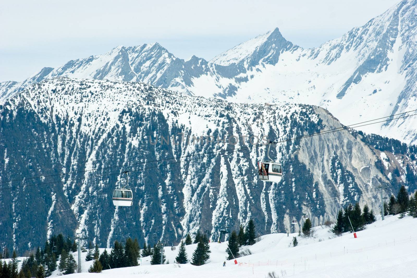 Gondola lift at Courchevel ski resort, French Alps