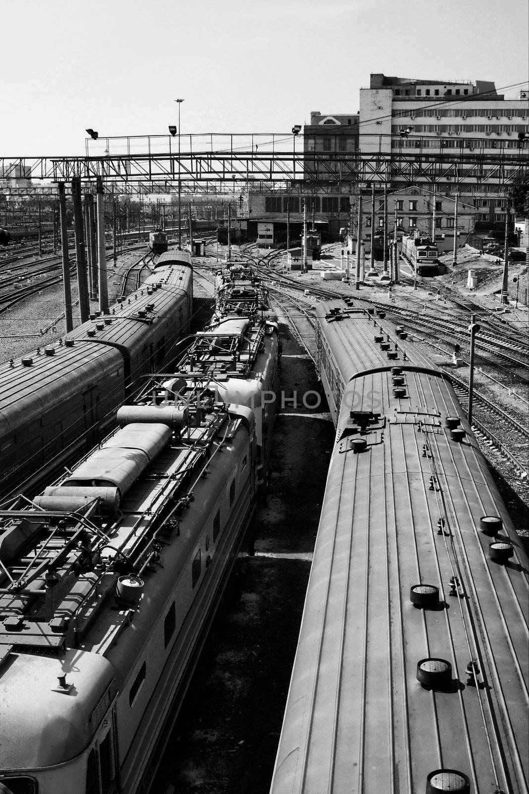 railroad terminal with some trains