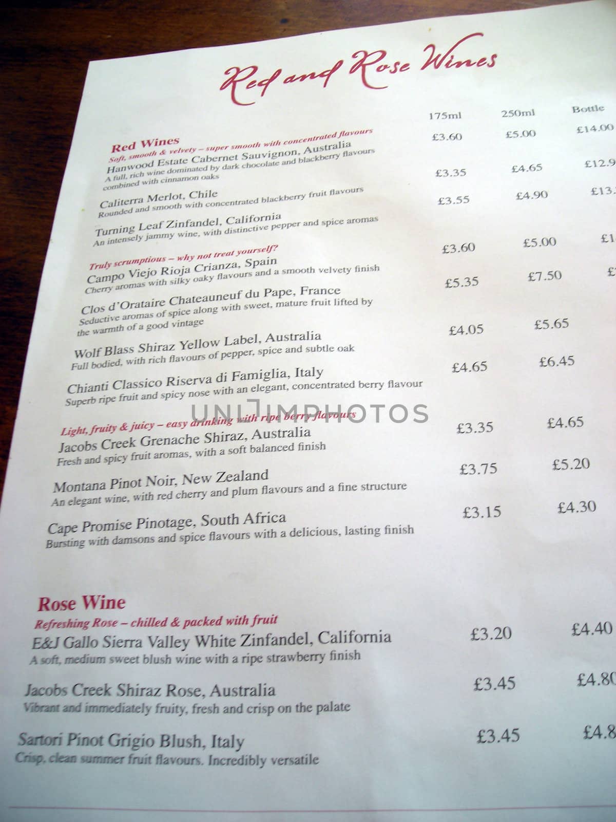 Wine list in a London restaurant.