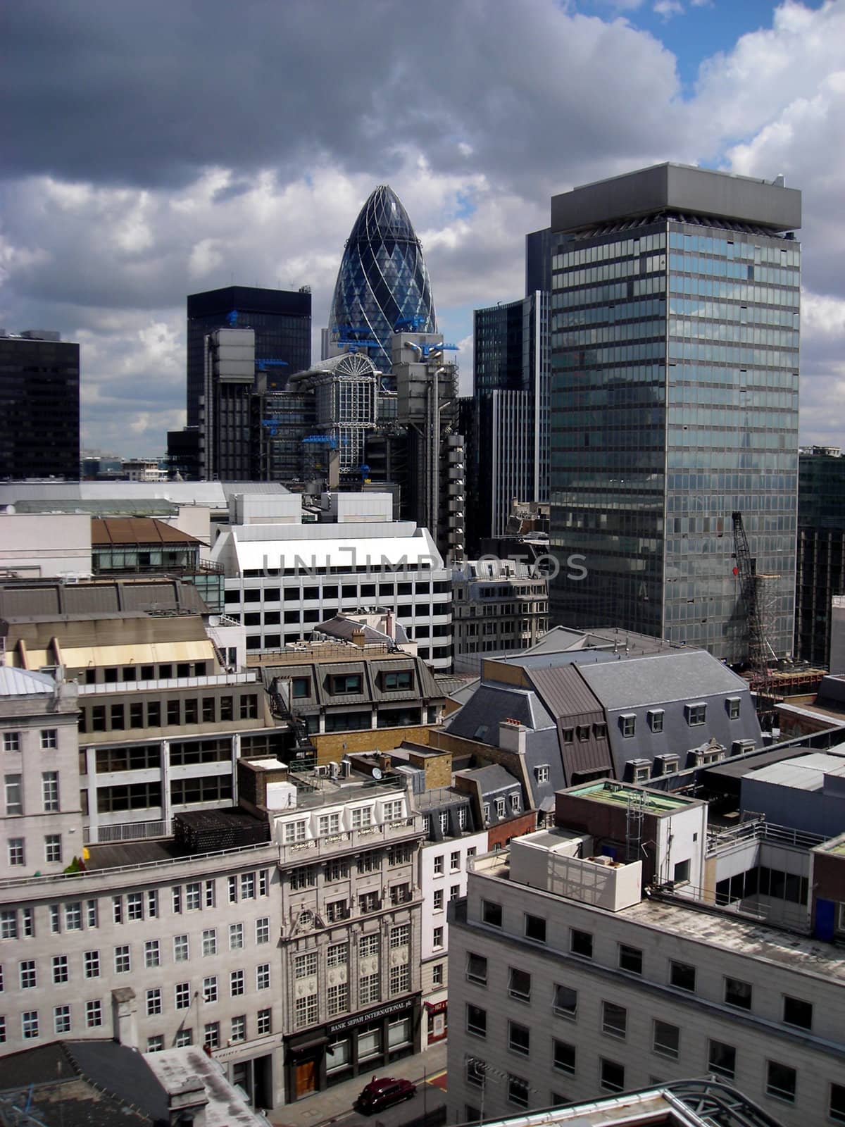 Some skyscrapers watched from The Monument in London, UK.