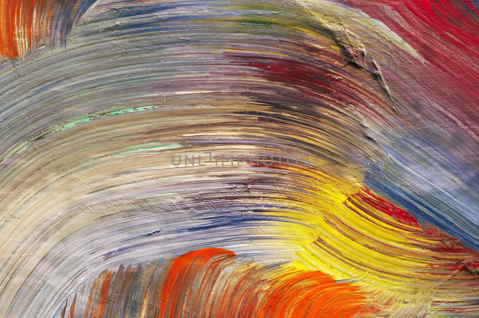 Extreme closeup of strokes of the brush - run colors - craftsmanship - pastose colour coating. Tempera paints.