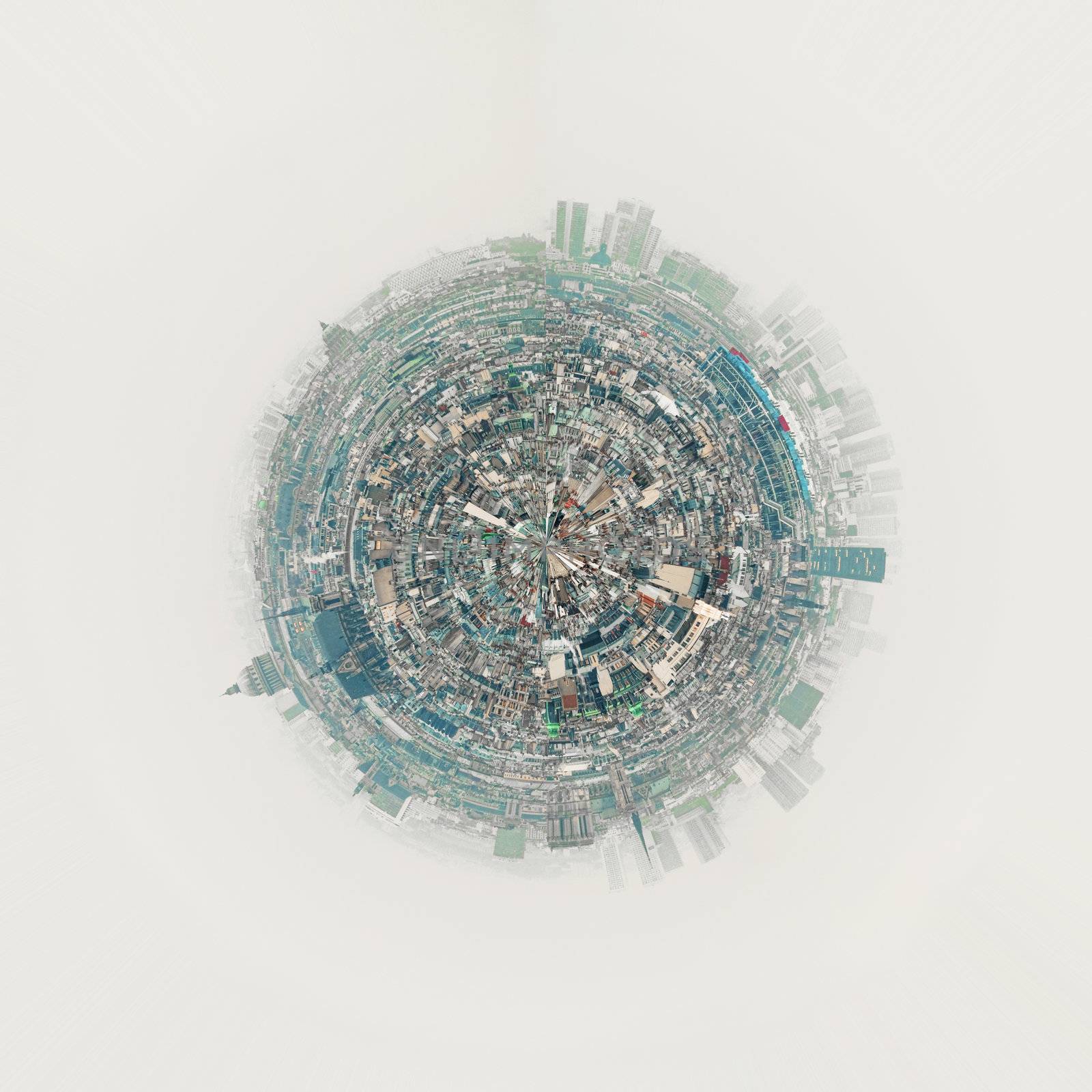 extreme polar panoramic picture of Paris skyline