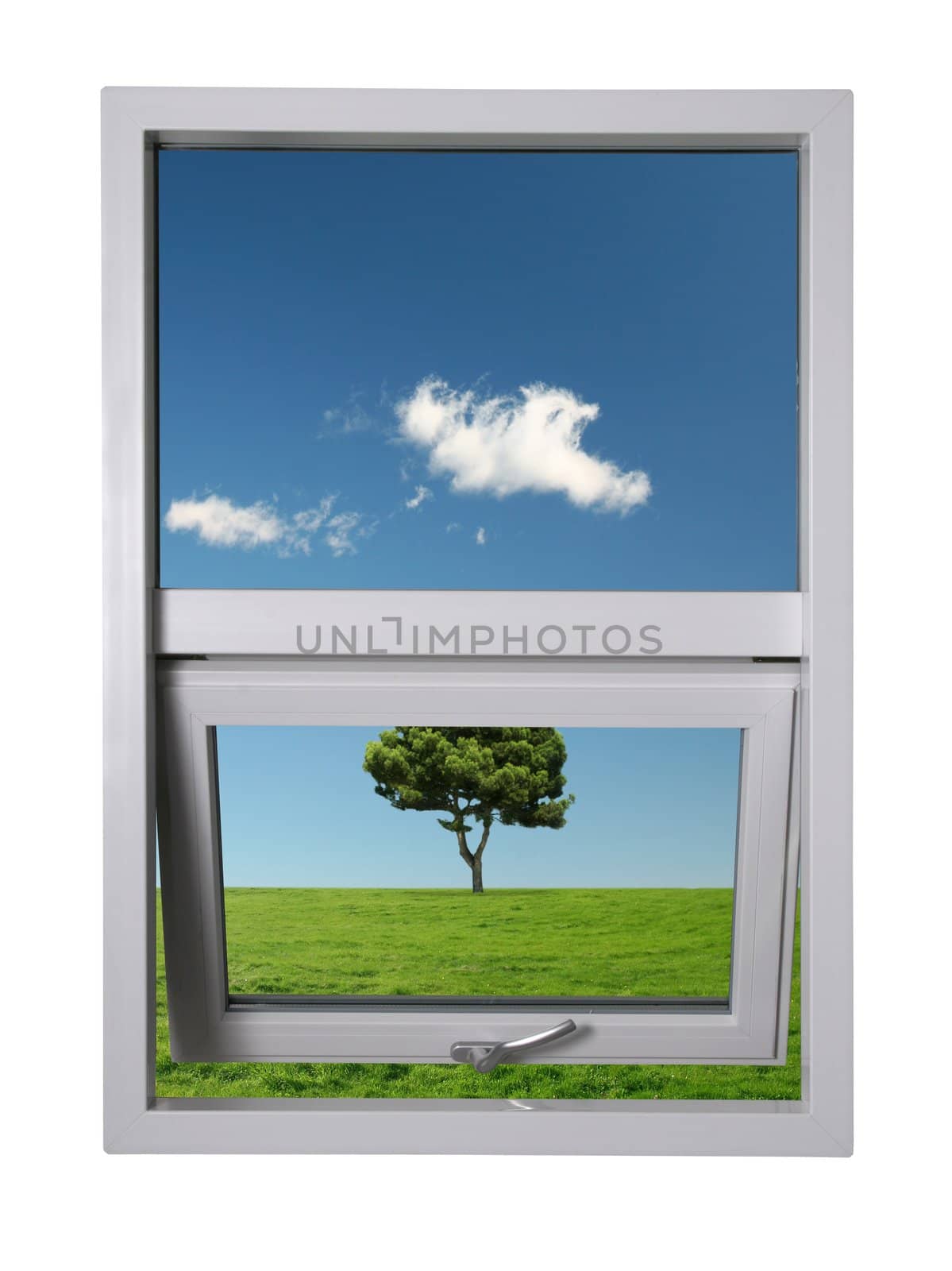 Beautiful landscape seen from a brand new window - image contains a clipping path for easy masking