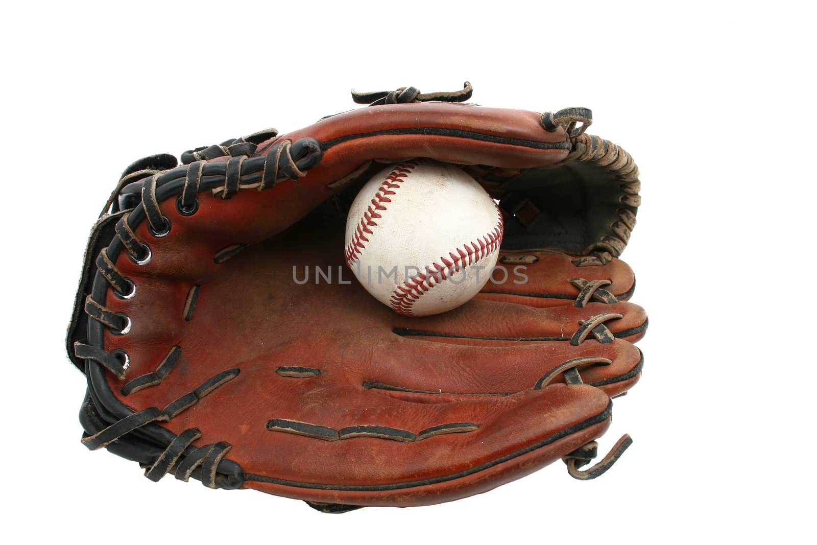 a baseball glove with ball isolated on white