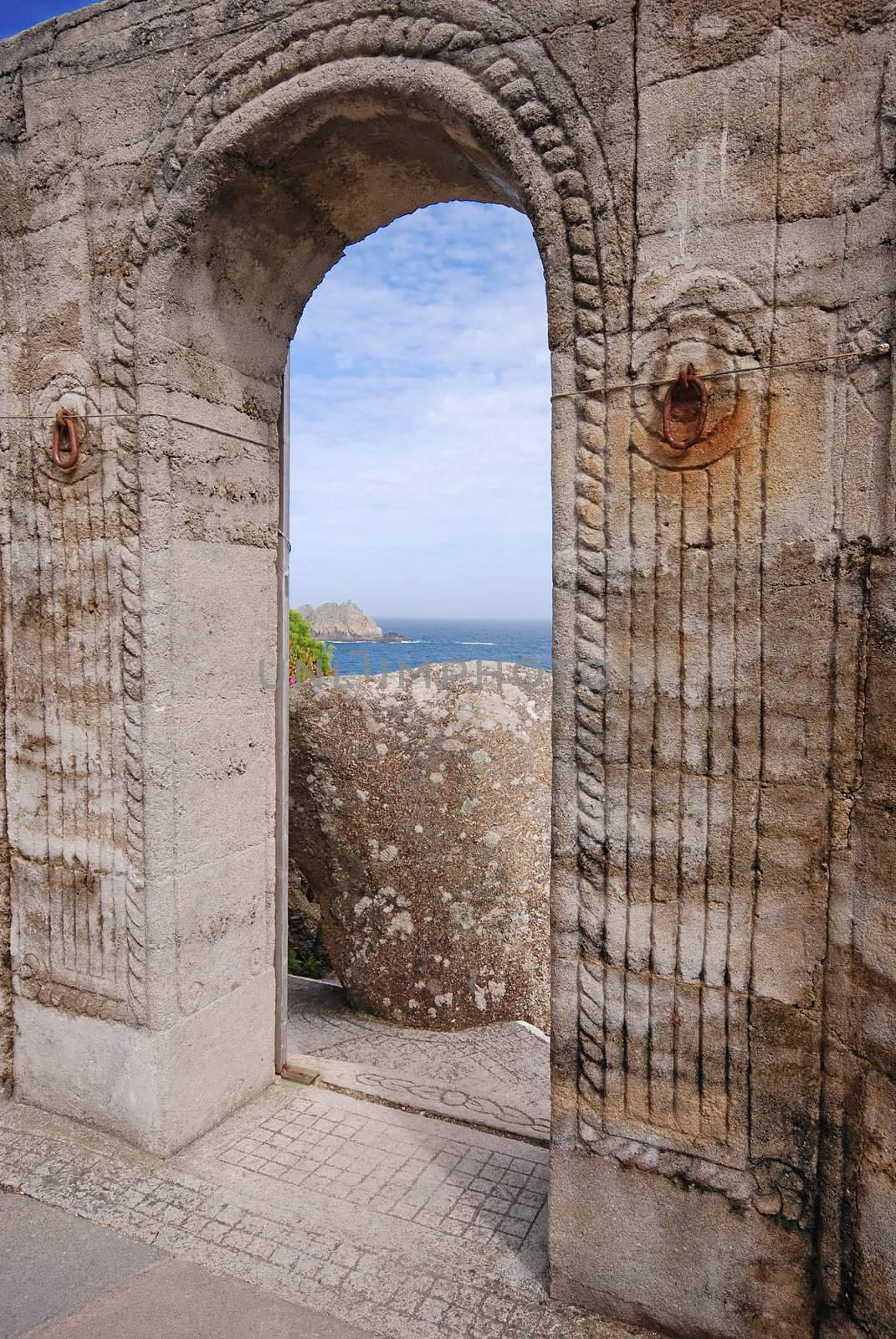 Stone arch in Minack theatre in Cronwall, UK