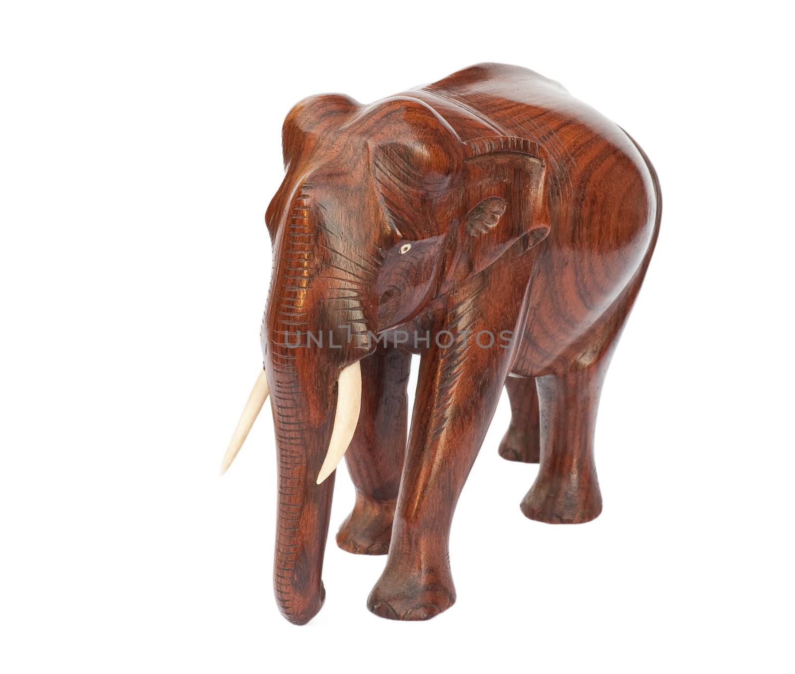 Wooden carved elephant isolated on white background