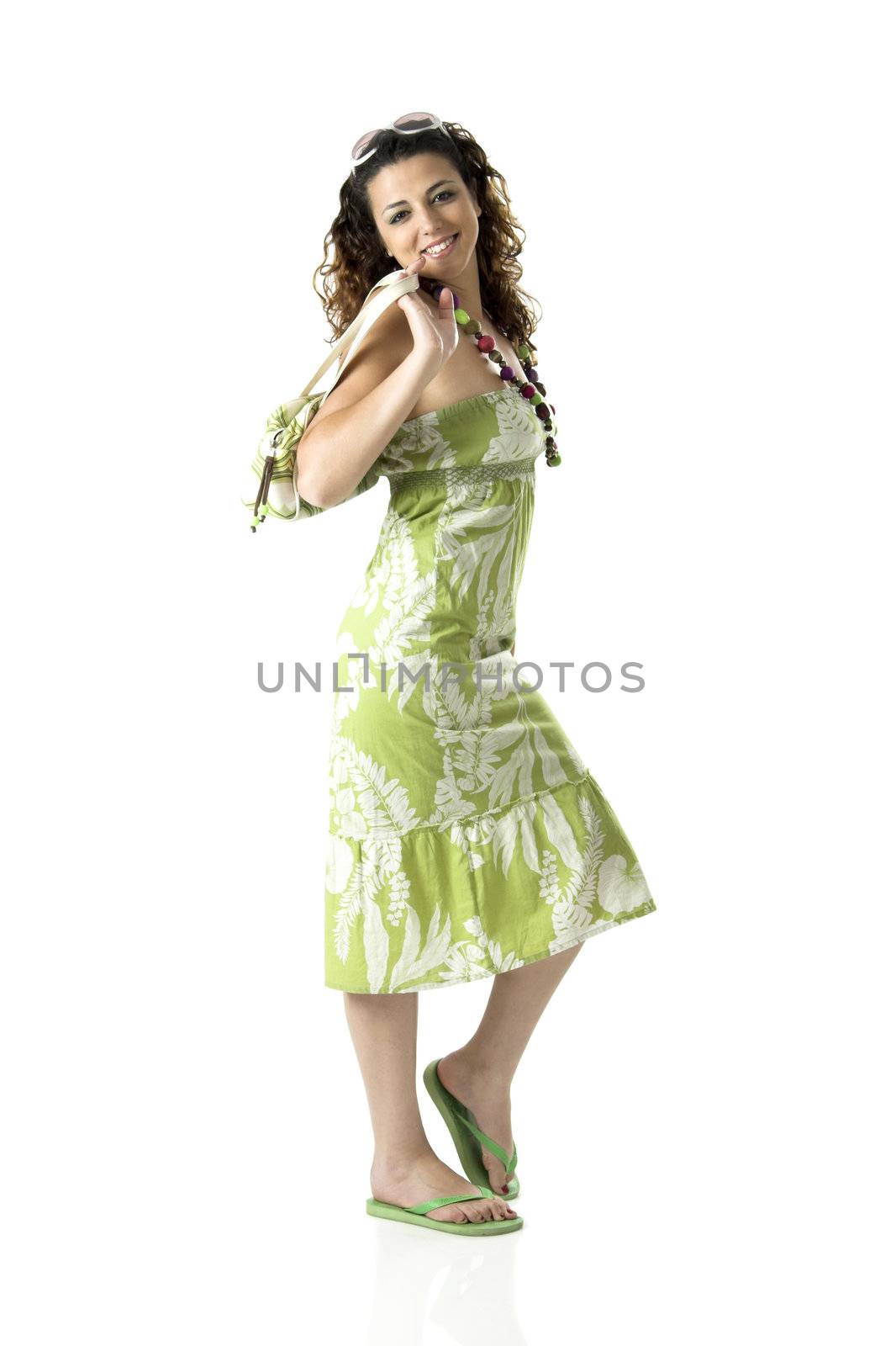 Portrait of a beautiful young woman posing on a white background