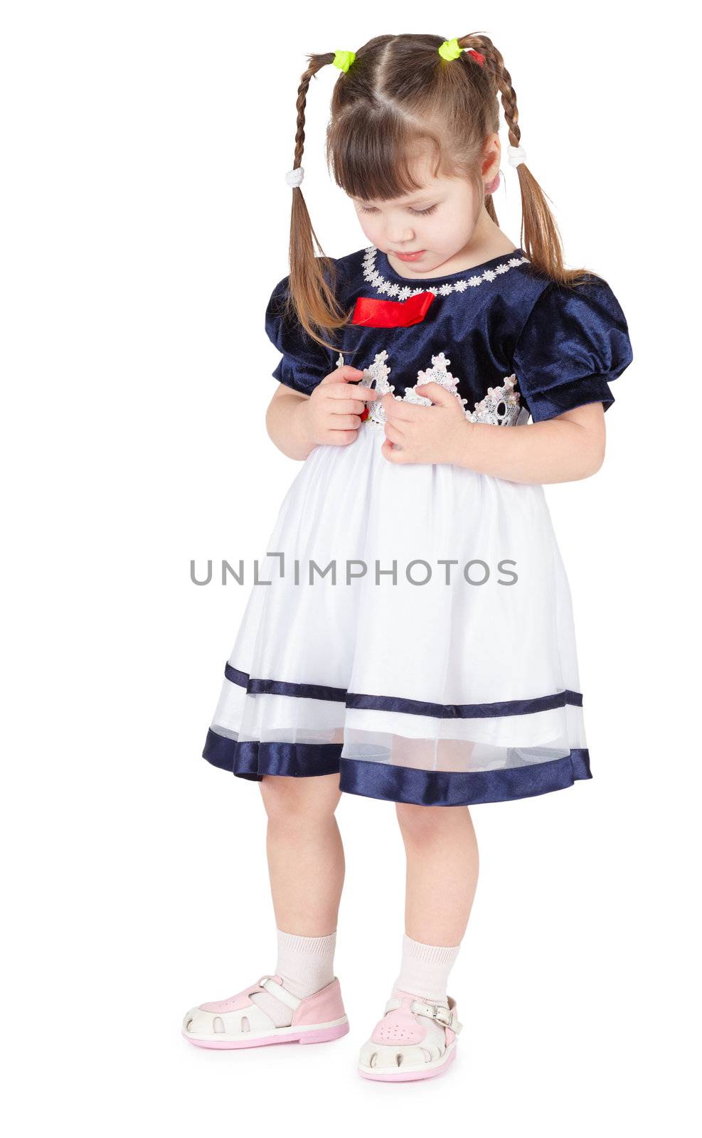 Little girl in beautiful dress shy by pzaxe