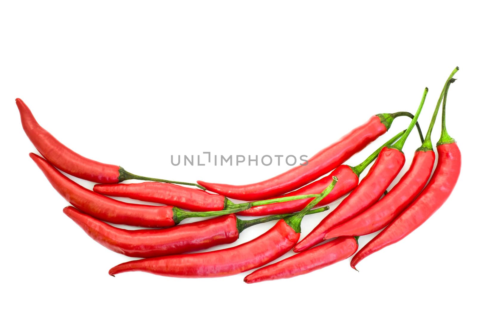 Red hot chili peppers in a shape of a pepper