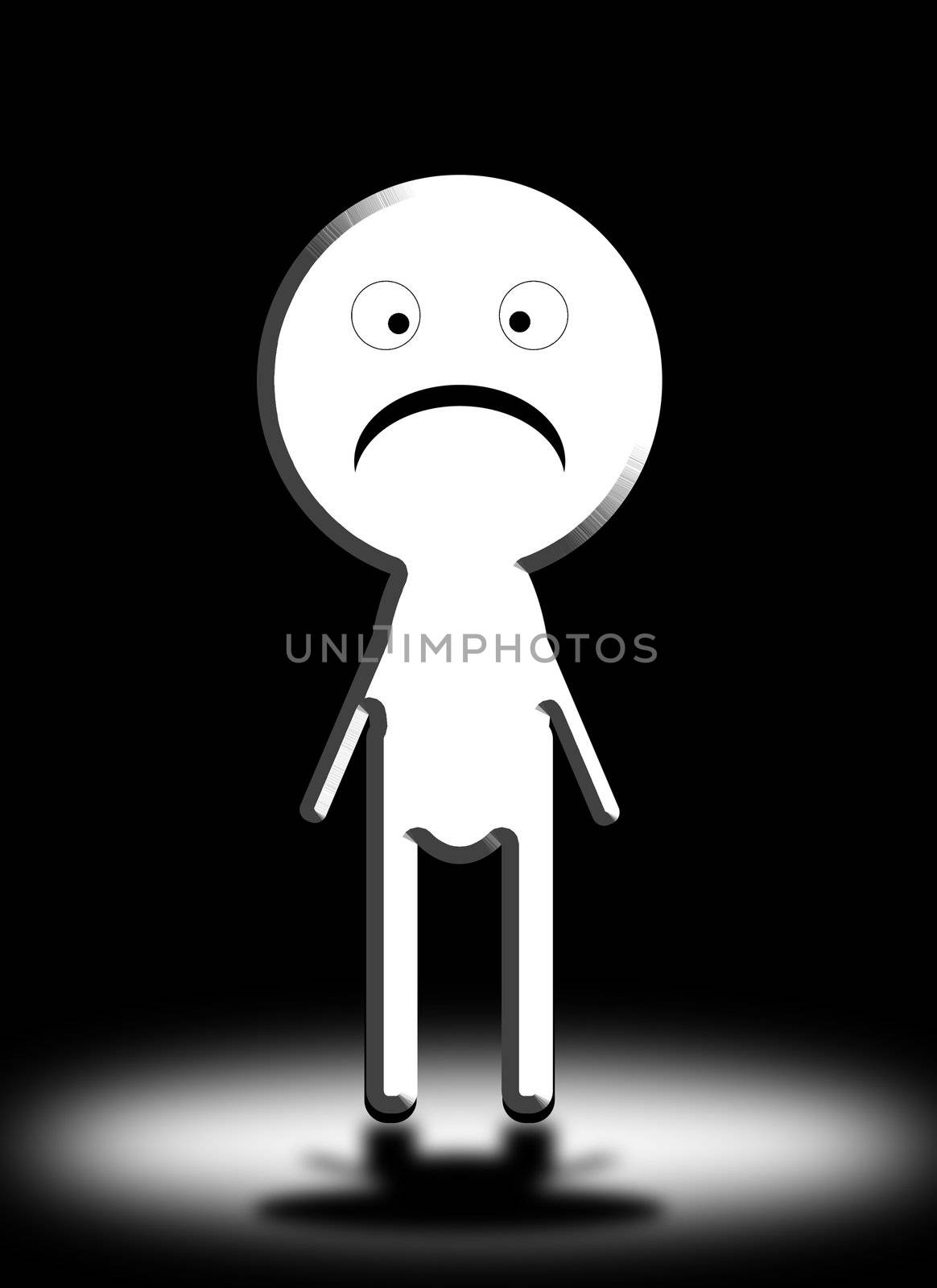 A conceptual image of a sad cartoon man.