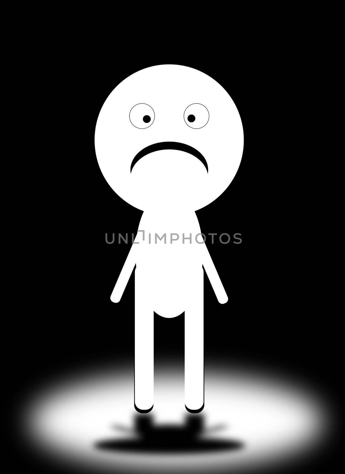 A conceptual image of a sad cartoon man.