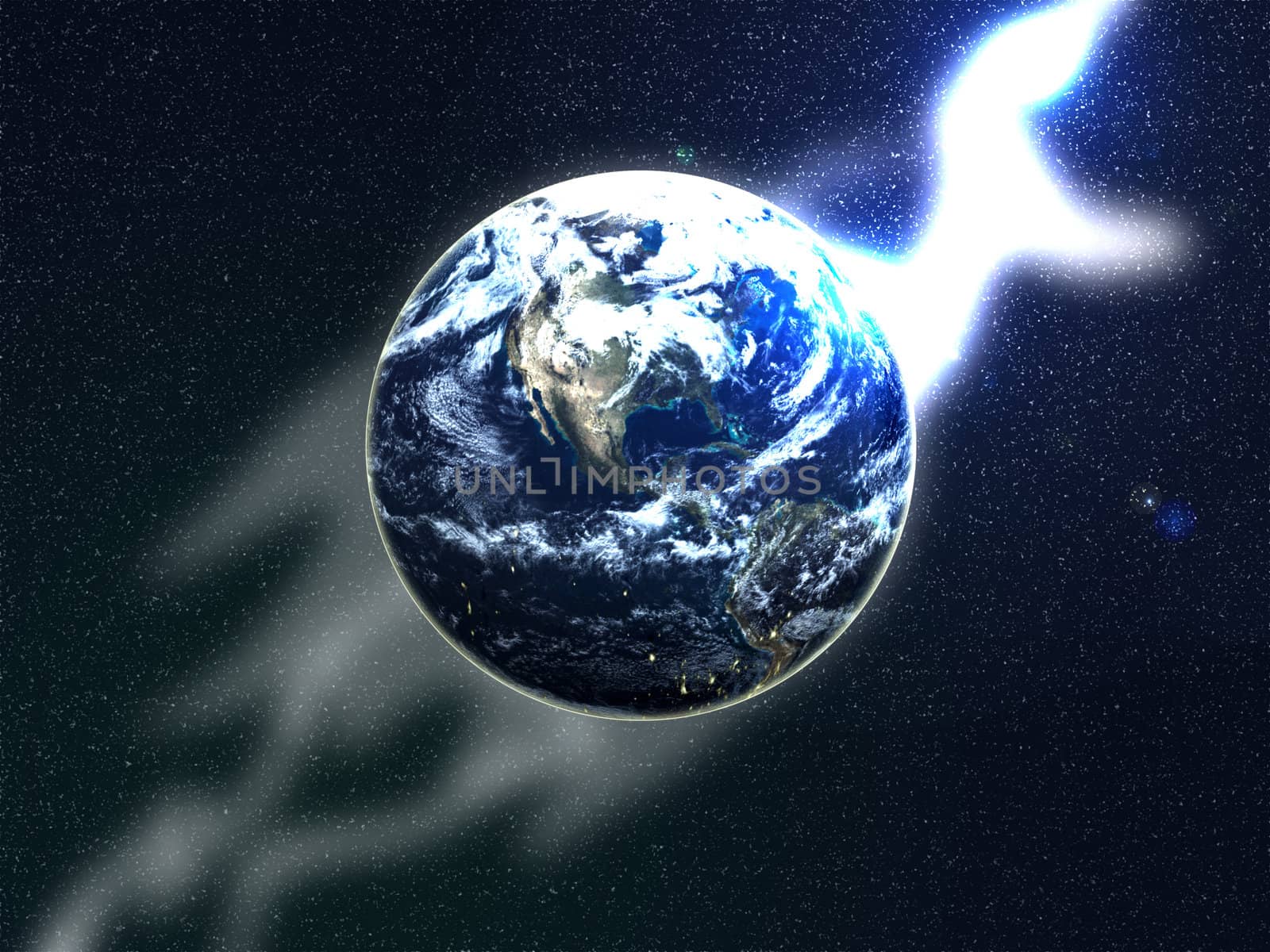 An image of the earth in space, with and added wispy effect.