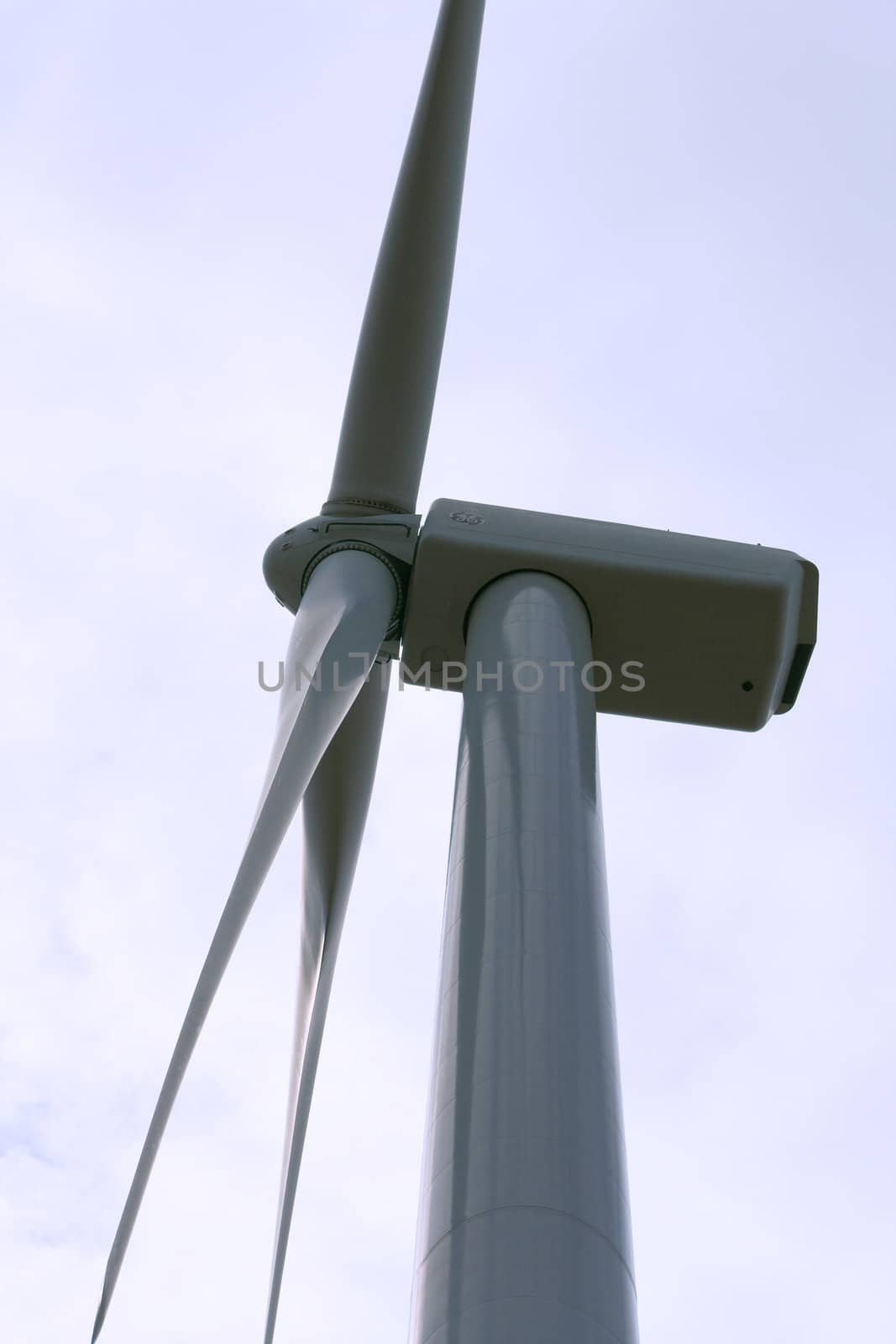 Airscrew close-up. Wind turbines farm. Alternative energy source.