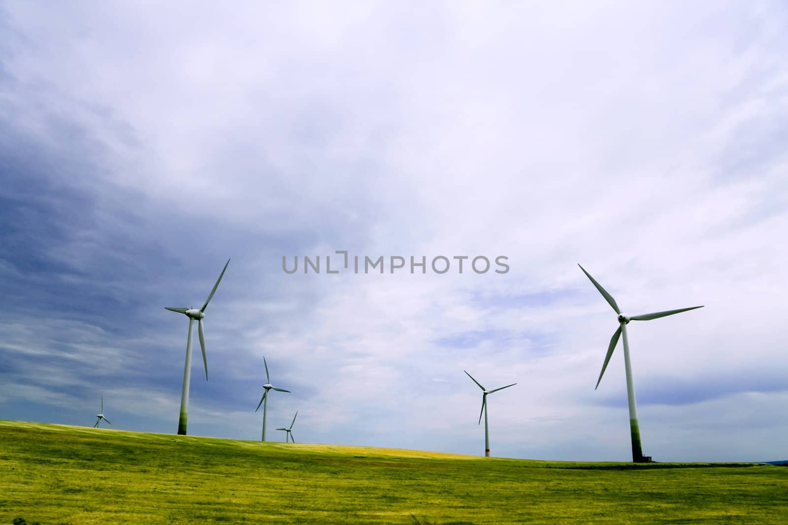 Wind turbines farm. Alternative energy source.