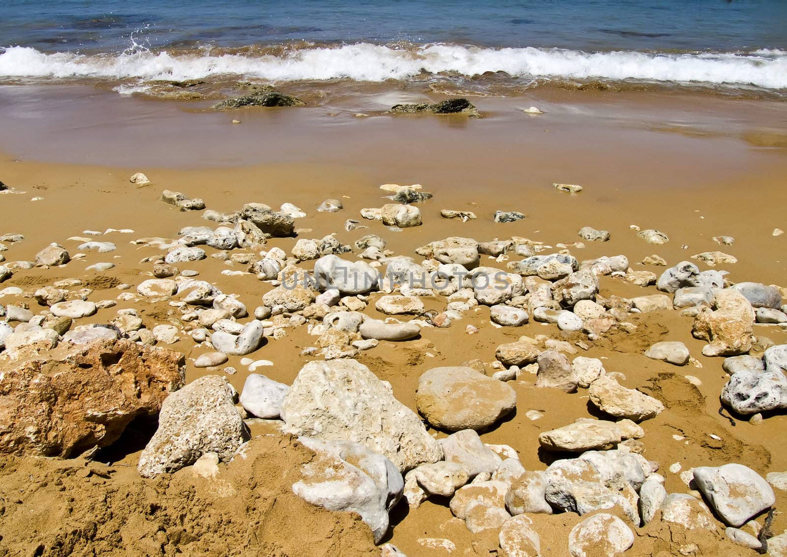 Detail of pebbles washed ashore on Mediterranean beach