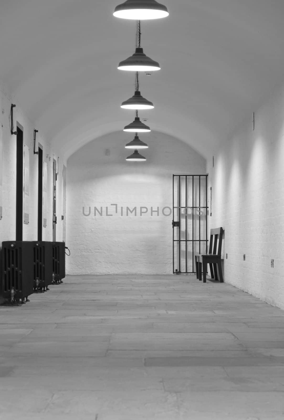 Very old (1854) prison cell block with gate leading up to Crown Court