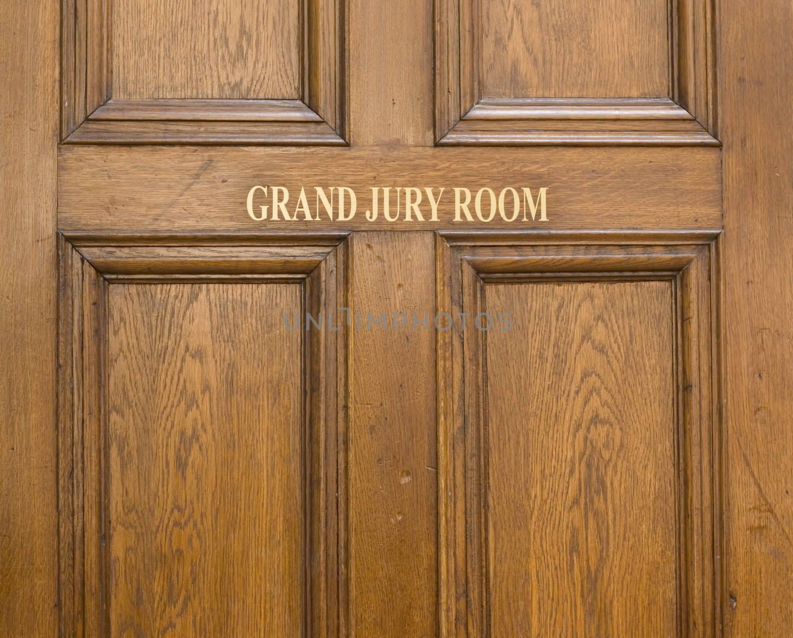 Old oak entrance door ot Grand Jury Room in Crown Court