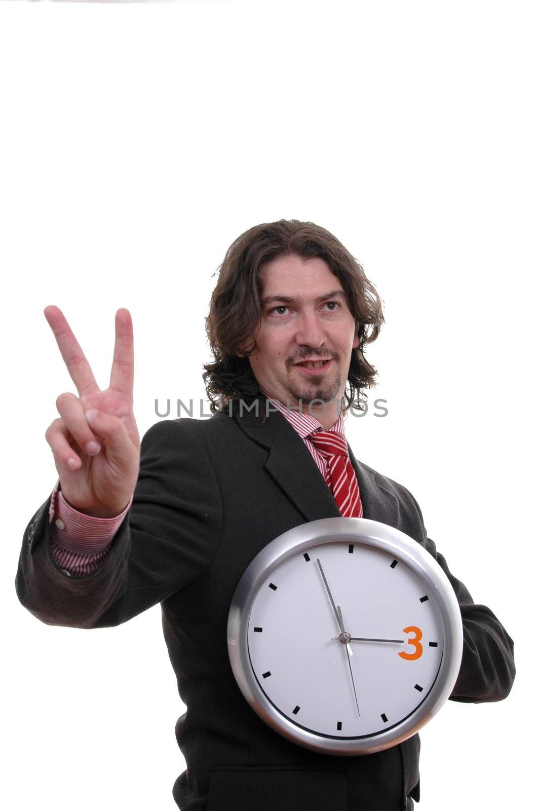 businessman holding wall clock in hand