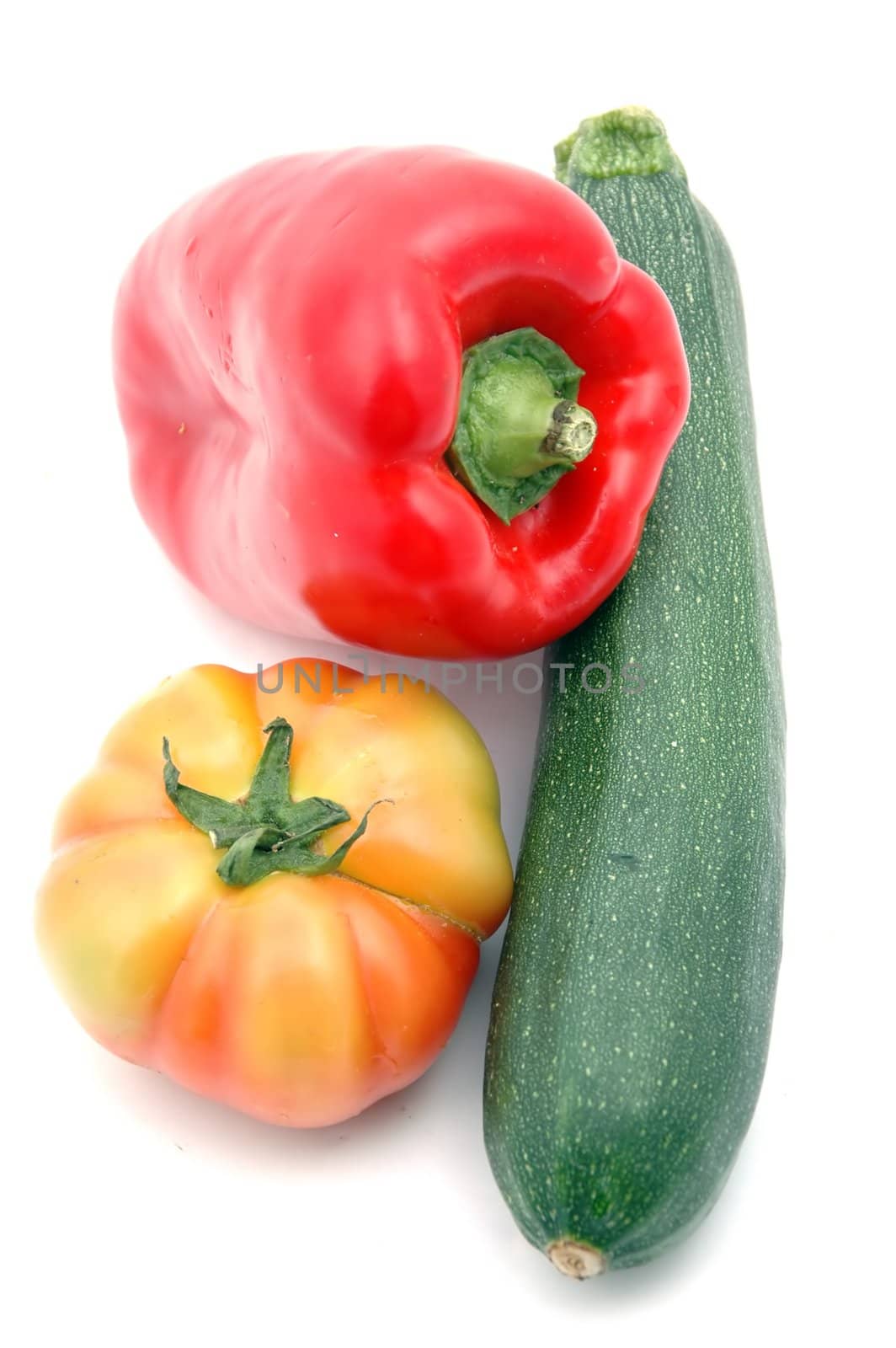red pepper, tomato and courgette