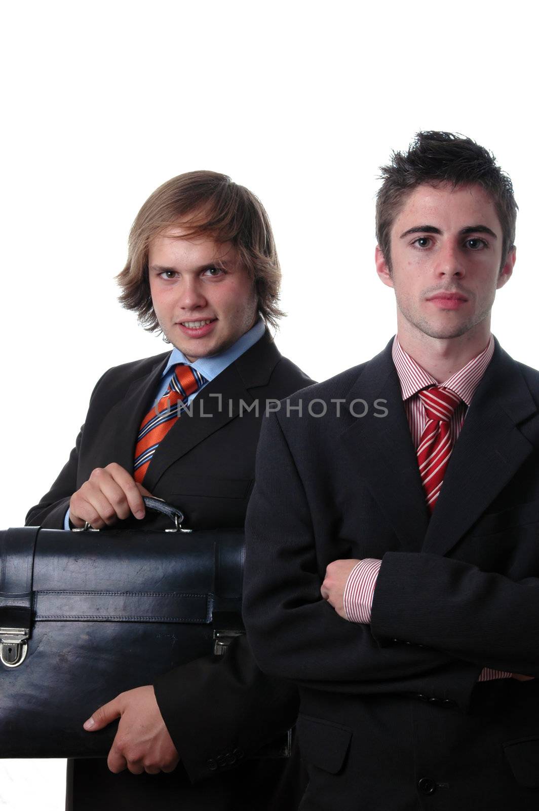 two businessman. one holding a folder