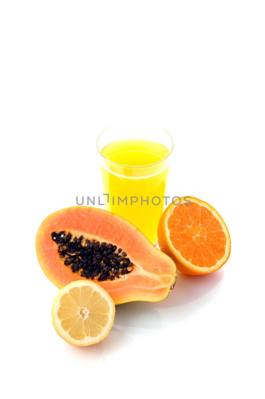 biological drink of orange, papaya and lime